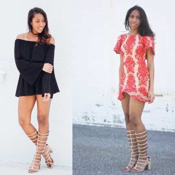 NEW Jeffrey Campbell La Cage WOOD BLOCK HEEL KNEE HIGH   gladiator sandal 9.5 - Picture 4 of 17